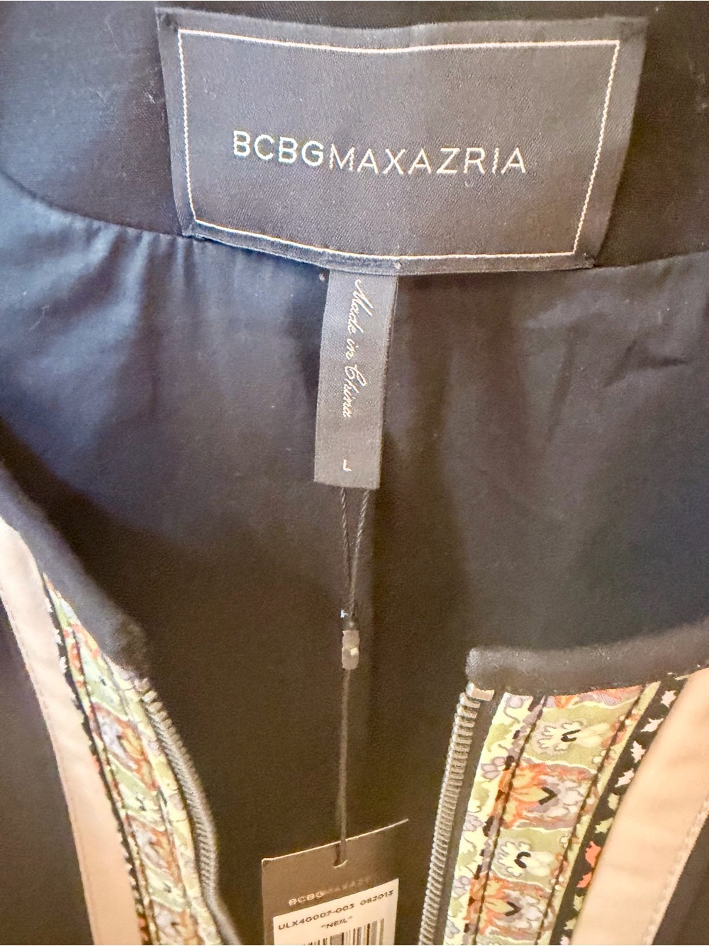 BCBGMaxAzria Black Jacket with Floral Panels and Cream Trim - Picture 3 of 7